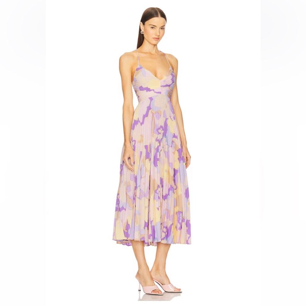astr the label blythe purple & pink floral plisse pleated midi dress size small - Picture 3 of 9